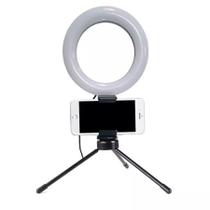 Iluminador Ring Light 6 Polegadas (10cm) com Tripé e Suporte para Celular - Ideal para Digital Influencer, Vídeo Conferencia