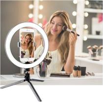 Iluminador Ring Light 7,9 Polegadas 3 Cores 20Cm Luz com Tripé De Mesa + Suporte para Celular + Controle Remoto
