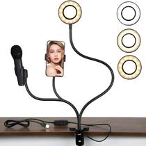 Iluminador Ring Light Anel Garra Luz Portátil Suporte Articulado para Maquiagem Celular Foto Video - Online