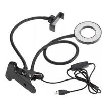 Iluminador Ring Light Anel Garra Luz Portátil Suporte Articulado Para Maquiagem Celular Foto Video