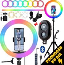 Iluminador Ring Light Anel Luz Led Colorida Rgb Vìdeo Profissional 26cm Tripé Suporte Celular Bluetooth Microfone Lapela Iluminador Ring Light Anel Luz Led Colorida Rgb Vìdeo Profissional 26cm Tripé Suporte Celular Bluetooth Microfone Lapela
