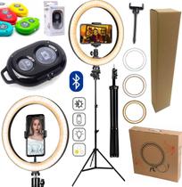 Iluminador Ring Light Completo Anel Led Make Profissional Portátil Usb Controle Bluetooth Gravação Vídeo Foto Youtuber