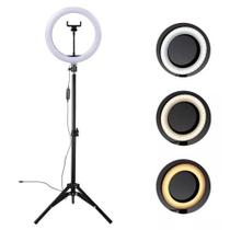 Iluminador Ring Light LED 26cm Tripé 210cm Para Fotos e Vídeos