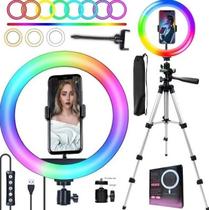 Iluminador Ring Light Luz Led Colorida Grande Rgb + Tripé Iluminador Ring Light Luz Led Colorida Grande Rgb + Tripé