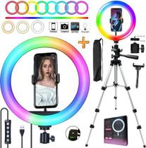 Iluminador Ring Light Luz Led Colorida Grande Rgb Tripé Profissional Suporte Celular Universal Iluminador Ring Light Luz Led Colorida Grande Rgb Tripé Profissional Suporte Celular Universal