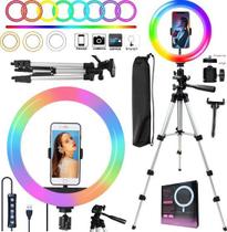 Iluminador Ring Light Luz Led Colorida Rgb Para Foto Profissional Maquiagem + Tripé Suporte Celular Smartphone Universal
