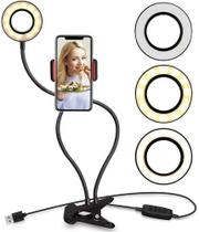 Iluminador Ring Light Suporte Articulado De Mesa Live Stream Para Celular Smartphone Com Controle