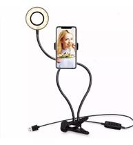 Iluminador ring light suporte articulado de mesa live stream para celular smartphone com controle