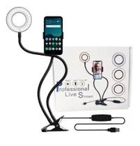 Iluminador Ring Light Suporte Celular Articulado Mesa Live Stream Controle