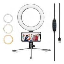 Iluminador Ringhlight Mesa + Tripé Barato 16cm 6 Pololegadascom suporte para celular - ring ligth