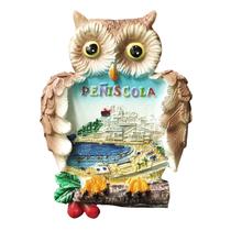 Ímã de geladeira feito à mão em forma de coruja em forma de coruja Peniscola 3D Ímã de geladeira feito à mão em forma de coruja em forma de coruja Peniscola 3D