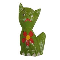 Imã Gato De Madeira Balsa Verde 5Cm - Balisun