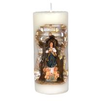 Imaculada Conceição. Rossoni Velas. Gruta em vela tam 07x16cm branca. Imagem em resina 9cm Imaculada Conceição. Rossoni Velas. Gruta em vela tam 07x16cm branca. Imagem em resina 9cm