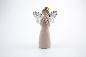 Imagem Anjo Asa Metal Rezando Resina 10 cm