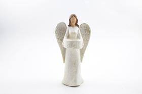 Imagem Anjo com Castiçal Branco Resina 20 cm - Amém Decoração Religiosa