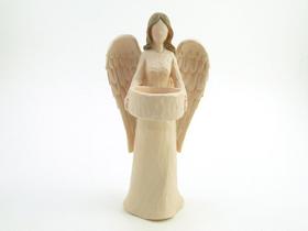 Imagem Anjo com Castiçal Resina 20 cm - Amém Decoração Religiosa