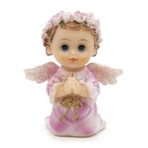 Imagem Anjo da Guarda Ajoelhado Rosa Importado Resina 9 cm