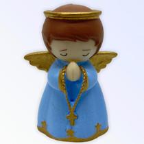 Imagem Anjo da Guarda Anjinho Rezando Azul 8,5 cm + Presente