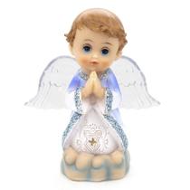 Imagem Anjo da Guarda Azul Rezando com Led Importado Resina 12 cm