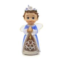 Imagem Anjo da Guarda Azul Rezando Musical com Led Importado Resina 22 cm - Amém Decoração Religiosa