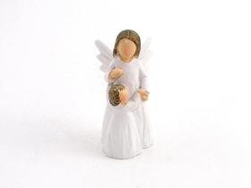 Imagem Anjo Da Guarda Branco Com Menina Resina 6,5 Cm