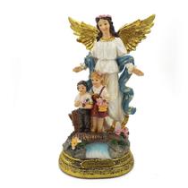 Imagem Anjo da Guarda com Menino e Menina Importado Resina 22 cm