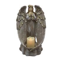 Imagem Anjo Da Guarda Rezando Com Vela Artificial 30 cm