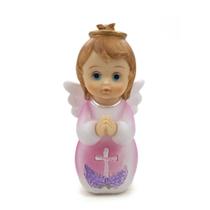 Imagem Anjo da Guarda Rezando Rosa Importado Resina 16 cm - Amém Decoração Religiosa