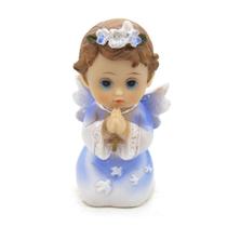 Imagem Anjo Da Guarda Rezando ul Importado Resina 9 Cm