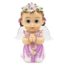 Imagem Anjo da Guarda Rosa Rezando com Led Importado Resina 13 cm Imagem Anjo da Guarda Rosa Rezando com Led Importado Resina 13 cm