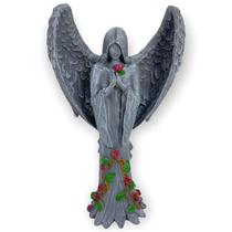 Imagem Anjo Negro Fêmea Cimento Claro Escultura Resina 25 Cm