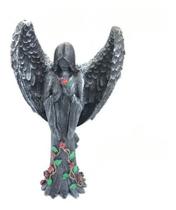 Imagem Anjo Negro Pintado Cinza Femea Escultura Resina 25 cm Imagem Anjo Negro Pintado Cinza Femea Escultura Resina 25 cm