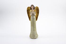 Imagem Anjo Vestido Flores Rezando Asa Dourada Resina 19 cm Imagem Anjo Vestido Flores Rezando Asa Dourada Resina 19 cm