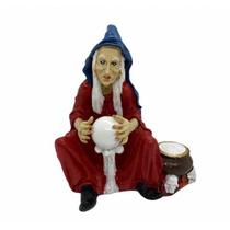 Imagem Bruxa Com Caveira Escultura Resina 14x12X15 cm