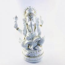 Imagem Buda Meditando Branco Escultura Resina 13 cm