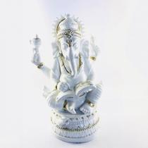Imagem Buda Meditando Branco Escultura Resina 13 cm