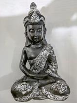 Imagem Buda Meditando Preto Escultura Gesso Estatua 25 cm