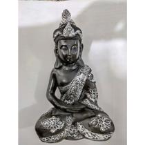 Imagem Buda Meditando Preto Escultura Gesso Estatua 25 cm