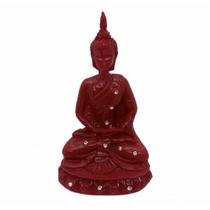 Imagem Buda Meditando Vermelho Escultura Resina 13 cm