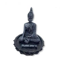 Imagem Buda Preto Incensário Resina Estatua 11 cm