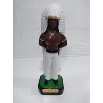Imagem Caboclo Cacique Pena Branca Escultura Gesso 20 Cm