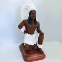 Imagem Caboclo Pena Branca Escultura Resina Estatua 23 Cm