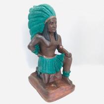 Imagem Caboclo Pena Verde Escultura Resina Estatua 23 Cm