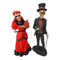 Imagem Casal Exu e Pomba Gira Caveira Vermelho Resina 27 cm - META ATACADO