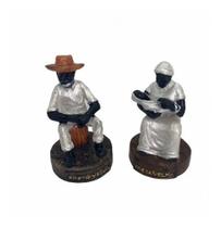 Imagem Casal Pretos Velhos Escultura Resina Estatua 08 Cm