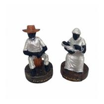 Imagem Casal Pretos Velhos Escultura Resina Estatua 08 Cm