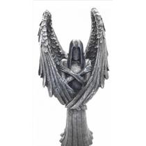 Imagem Castiçal Anjo Negro Cinza Escultura Resina 25 cm