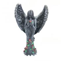 Imagem Castiçal Anjo Negro Fêmea Escultura Resina 25 cm