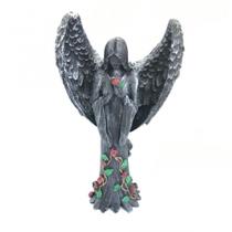 Imagem Castiçal Anjo Negro Fêmea M1 Escultura Resina 25 cm