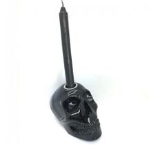 Imagem Cranio Porta Velas Preto Escultura Resina 10 Cm
